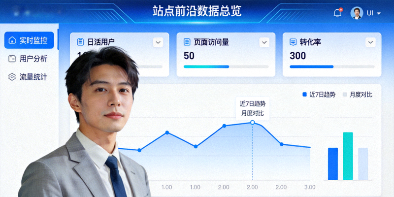 站点前沿内容配图，展示现代化网站仪表盘界面